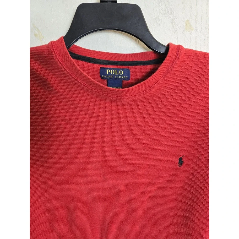 Polo Ralph Lauren Men's 2XL XXL Red Waffle Knit Thermal Pony Logo Crewneck‎